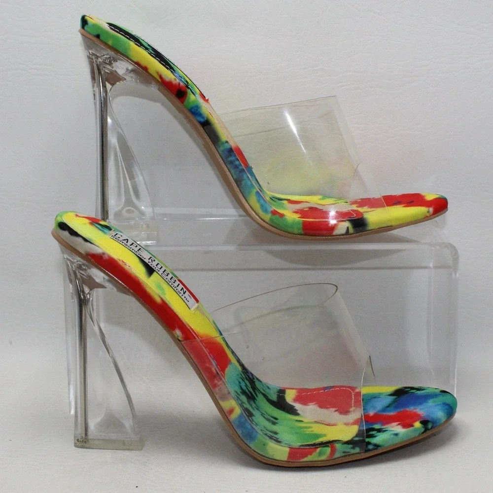 Cape Robbin Vikki Multi Color Abstract Print Clear Strap Heels Size‎ 8.5 XFE8689